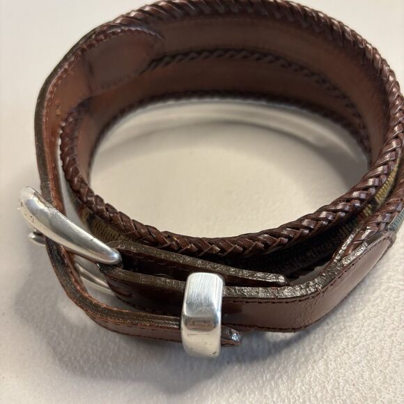 Brighton Santos  Multi Color Canvas Brown Laced Leather Belt  Silver Buckle  32 - Picture 3 of 14